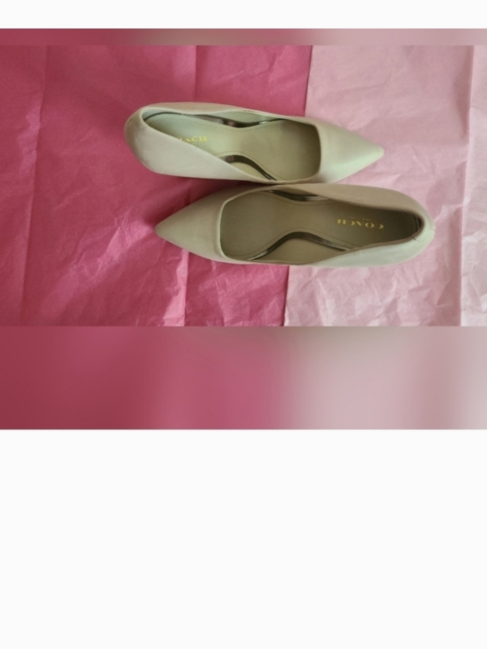 Coach Nude Leather Pointed Wedge Pumps with Pink Wedge - Picture 5 of 9